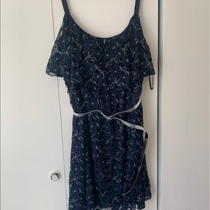 Blue and silver lace ruffle dress